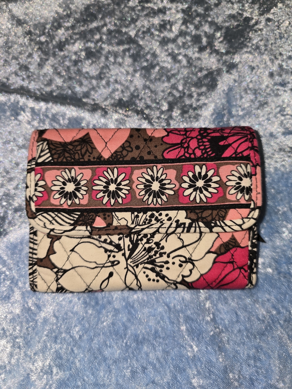 Vera Bradley Euro Wallet in the retired Mocha Rouge floral quilted pattern